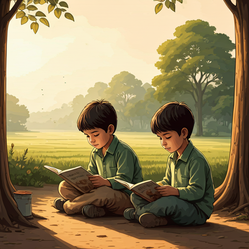 Children reading and studying together